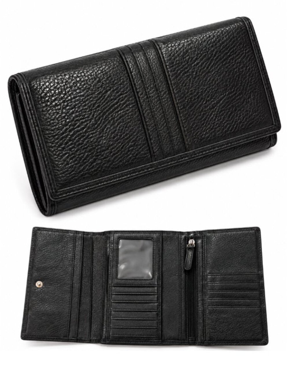 Danier Black Pebbled Leather Trifold Wallet Card ID Organizer Classic Minimalist